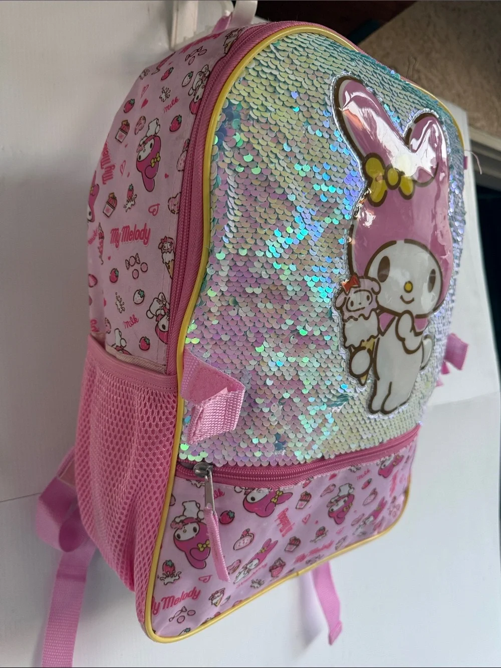 Sanrio My Melody Flip Sequin Backpack and Lunch Box Set Pink Good Condition